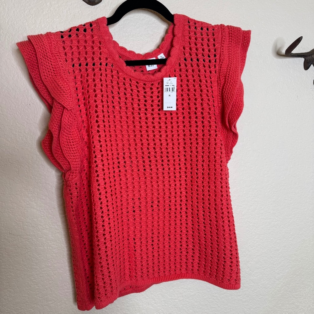 NWT Gap short sleeve crochet sweater XL